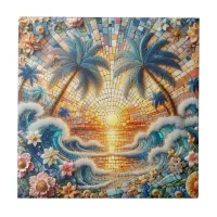 Magical Mosaic Tropical Ocean Sunset Ceramic Tile