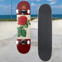 Vintage Red Rose Flower Illustration Monogrammed Skateboard