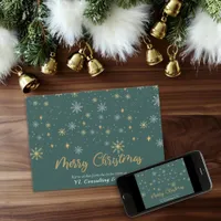 Snowflakes Green Merry Christmas Business Holiday Card