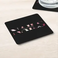 Nail Artist Elegant Modern Black Pink Manicurist  Square Paper Coaster