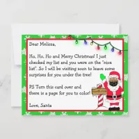 Letter from Santa for Kids + Coloring Page on Back Postcard