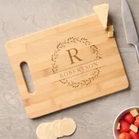 Modern Monogram Family Name Rustic Botanical Cutting Board