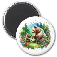 Cute Watercolor Bear and Cub  Magnet