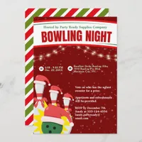 Holiday Bowling Night Santa Hats Red Background Invitation