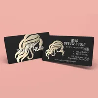 Beauty Salon Hair Stylist Metallic Gold + Black Business Card