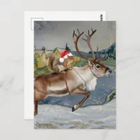  Squirrel Santa and Adorable Reindeer Christmas Postcard