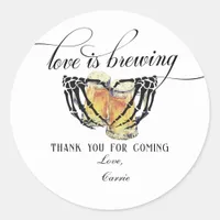 Love is Brewing Skeleton Hands Beer Couple Shower Classic Round Sticker