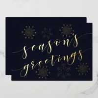 Navy Gold Snowflakes Seasons Greetings Foil Holiday Card