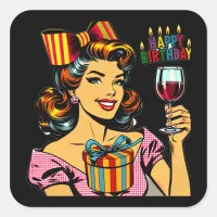 Happy Birthday | Cheers Retro Woman Square Sticker