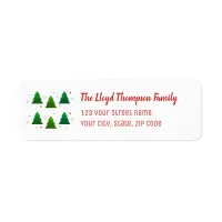 Christmas tree forest, snowflakes, red blue dots label