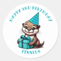 Otter Themed Boy's Birthday Personalized Classic Round Sticker