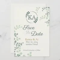 Wedding Save the Date, Greenery and Monogram Invitation