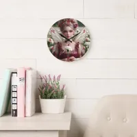 Beautiful January Fairy in Carnations Large Clock