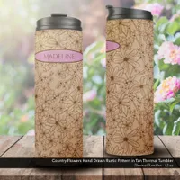 Country Flowers Hand Drawn Pattern Tan Vintage Thermal Tumbler