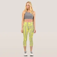 Yellow and gray stripes  capri leggings