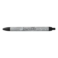 Sparkly Silver Glam Name Black Ink Pen