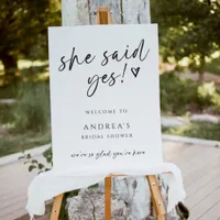 She Said Yes Modern Bridal Shower Casual Welcome Foam Board