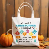 Autism Halloween Trick Or Treat Personalized Name Tote Bag