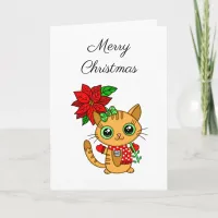 Merry Christmas | Orange Cat with Poinsettia Card