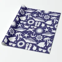 Cruise Ship Patterned Navy Blue and White Wrapping Paper