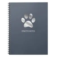 Silver And Dusty Blue Paw Print Notebook