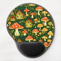 Green and gold cottage core flower and mushroom  gel mouse pad