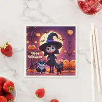 Cute little witch with cats and pumpkins, custom  napkins