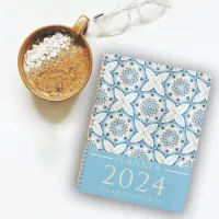 Blue White Cracked Stone-Look Mosaic Year 2024 Planner