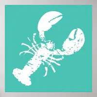 Lobster Print Distressed Look Teal Blue Seafood