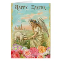 Personalized Easter Card, Vintage Angel with Lamb