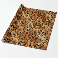 Black and Copper Halloween Bat Damask Foil Pattern Wrapping Paper