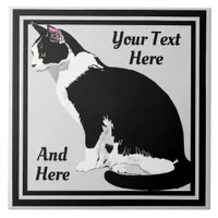 Black and White Tuxedo Cat Elegant Personalized Ceramic Tile