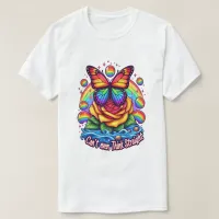 Vibrant Butterfly Perched on Colorful Rose T-Shirt