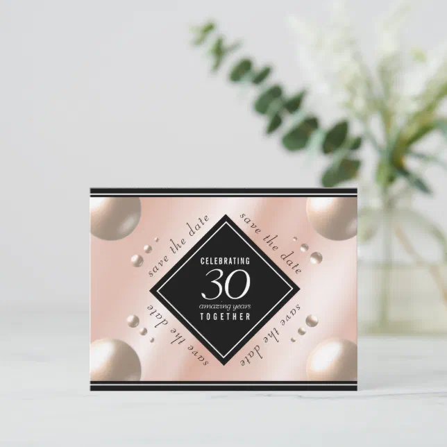 Elegant 30th Pearl Wedding Anniversary Celebration Announcement Postcard