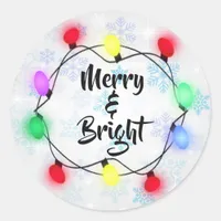 Snowflakes "Merry & Bright" Holiday Christmas Classic Round Sticker