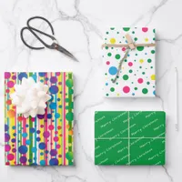 [Beatnik Bubbles] Retro Polka Dot Striped Green Wrapping Paper Sheets