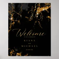 Marble Glitter Wedding Welcome Black Gold ID644 Poster