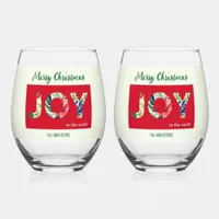 Joy To The World Festive Personalized Christmas Stemless Wine Glass