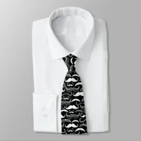 Trendy Hipster Black and White Mustache Pattern Tie