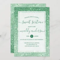 Emerald Faux Glitter Elegant Sweet 16 Birthday Invitation