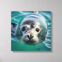 Cute Seal Sticking Head out of Water  Canvas Print