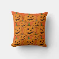 Happy Jack o Lantern Cartoon Pattern Throw Pillow