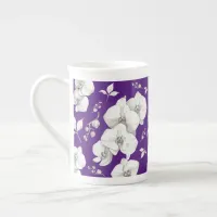 Watercolor White Orchid on Purple | Bone China Mug