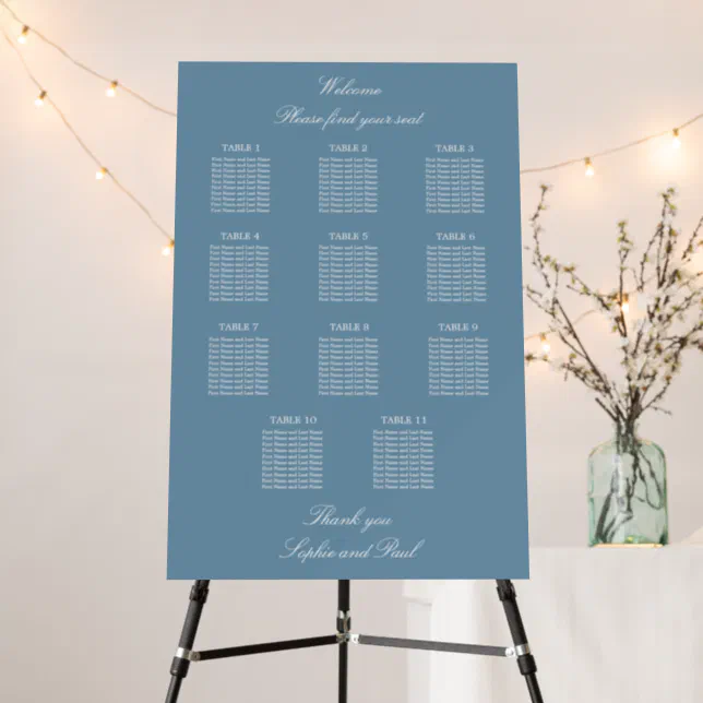 Dusty Blue 11 Table Wedding Seating Chart Foam Board