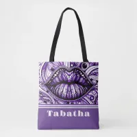 Cool Doodle Art Purple White Black Tote Bag