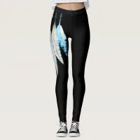 *~* Flirting Feathers on Black Leggings