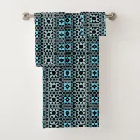 Blue & Black Trendy Mosaic Geometric Pattern Bath Towel Set