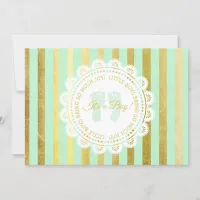 Green and Gold Striped boy Baby Shower Invitation