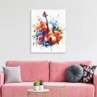 Watercolor Cello and Flowers  Canvas Print