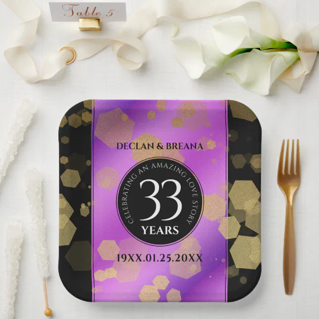 Elegant 33rd Amethyst Wedding Anniversary Paper Plates